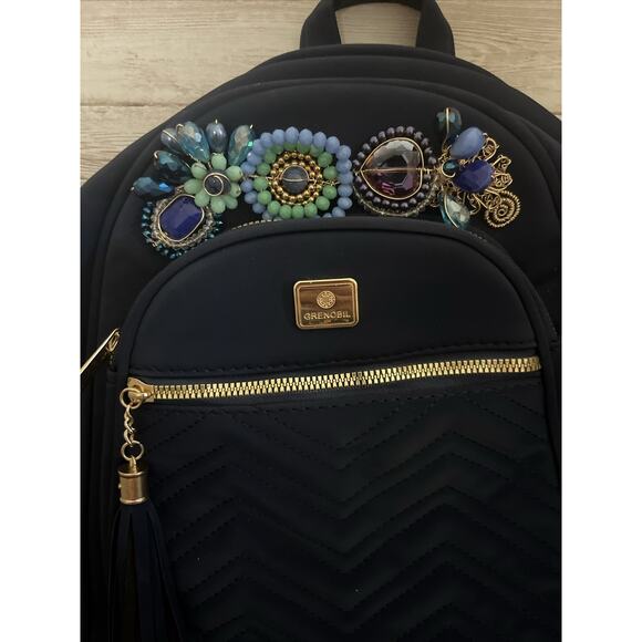 Womens Fancy MiniBackpack Navy Beaded Small Jeweled Purse Rare Crystals Stunning - Picture 10 of 10